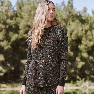 The GREAT x Eddie Bauer Floral Ribbed Thermal Long Sleeve Top Size XS